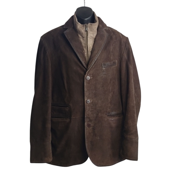 Vtg Q by Flynt Mens Brown Leather Western Removable Collar Coat Jacket Size 42R